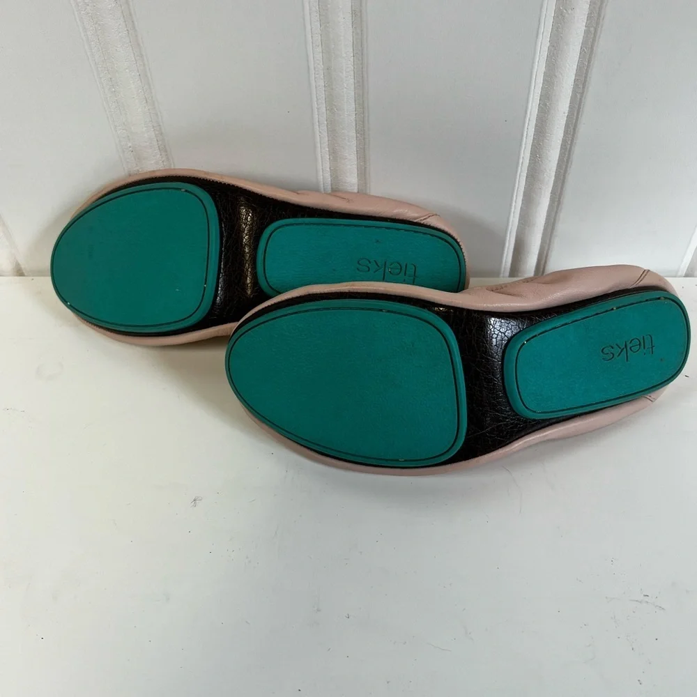 Women's Pink Leather Tieks Ballet Flats - Picture 5 of 5